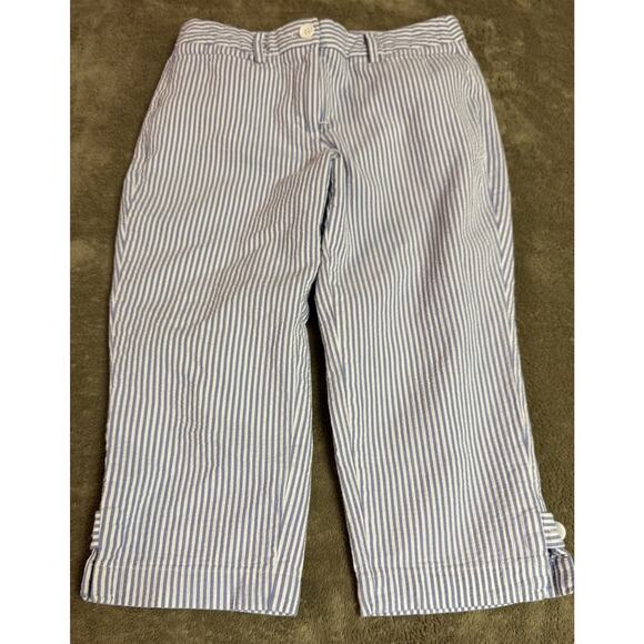 Talbots Pants - Talbots White Blue Stripe Cotton Cropped Pants Sz 2P